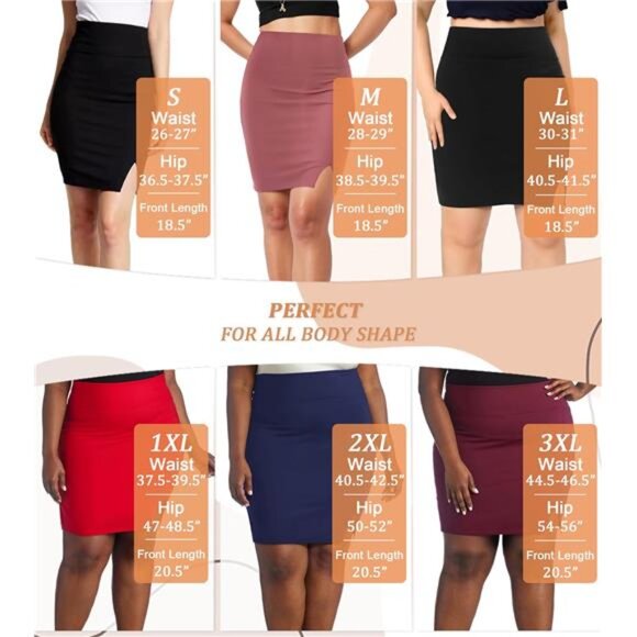 Women's Pencil Skirt Premium Ponte Basic Solid Stretch Above - Picture 4 of 6